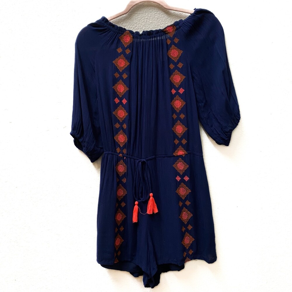 JAPNA Navy Blue Pink Embroidery Short Romper Size S
